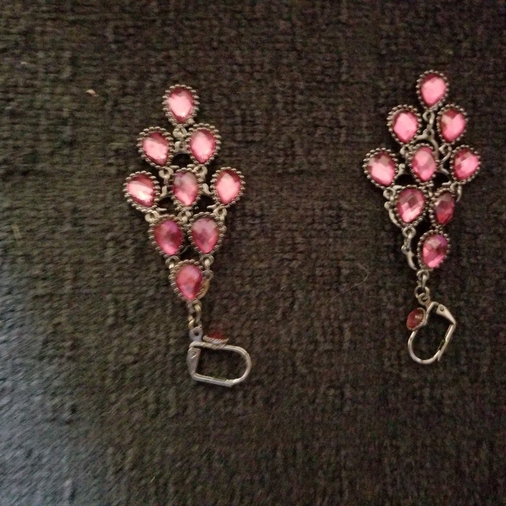 Pink rhinestone chandelier earrings